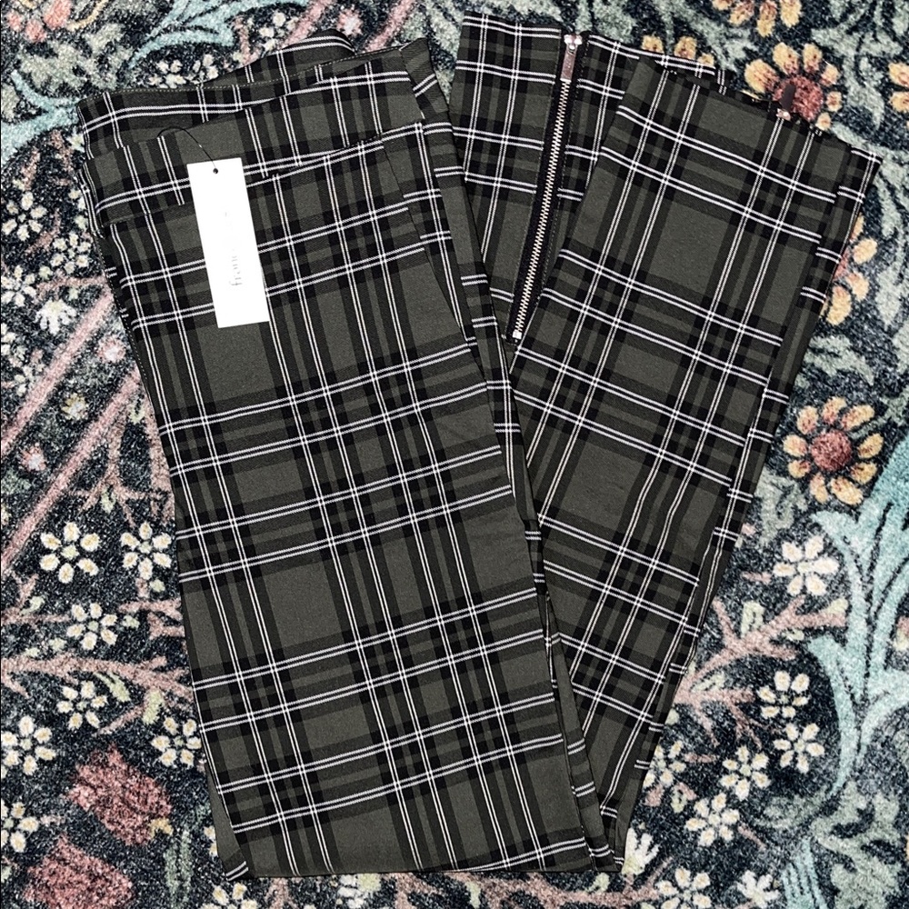 Francesca's Skinny Plaid Olive Pants